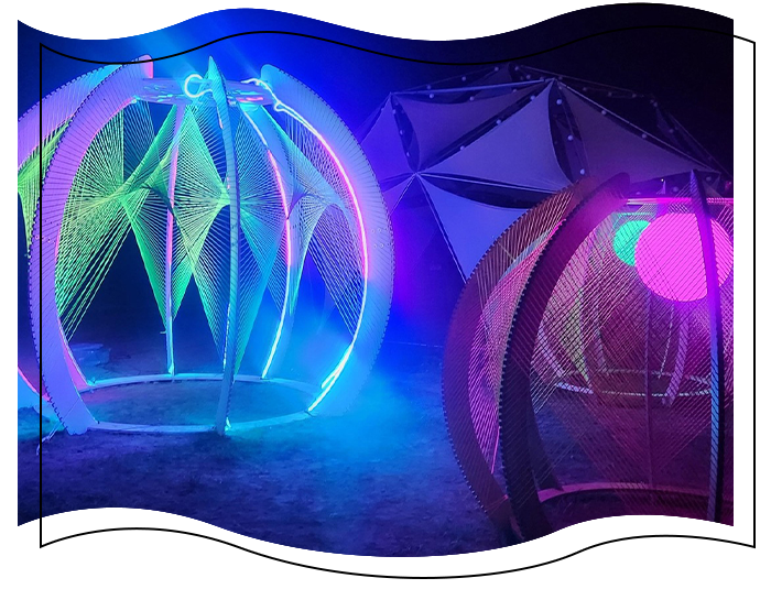 Bubbles you can walk in that are lit up with designs.